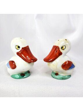 Vintage Ceramic Duck Salt & Pepper Shakers Hand-Painted Germany